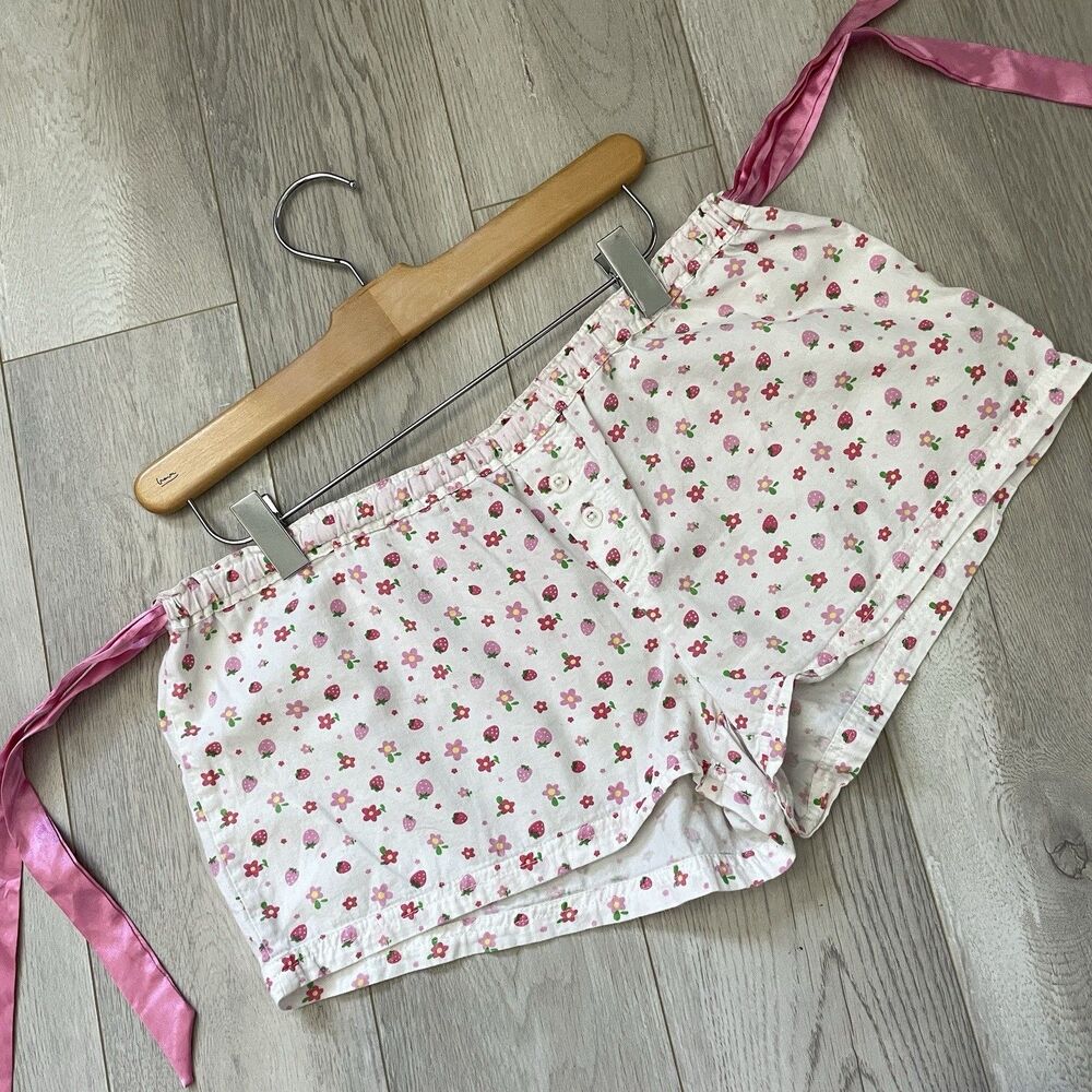 Pinko Lounge Shorts cotton floral logo back side tie womens White (medium) y2k